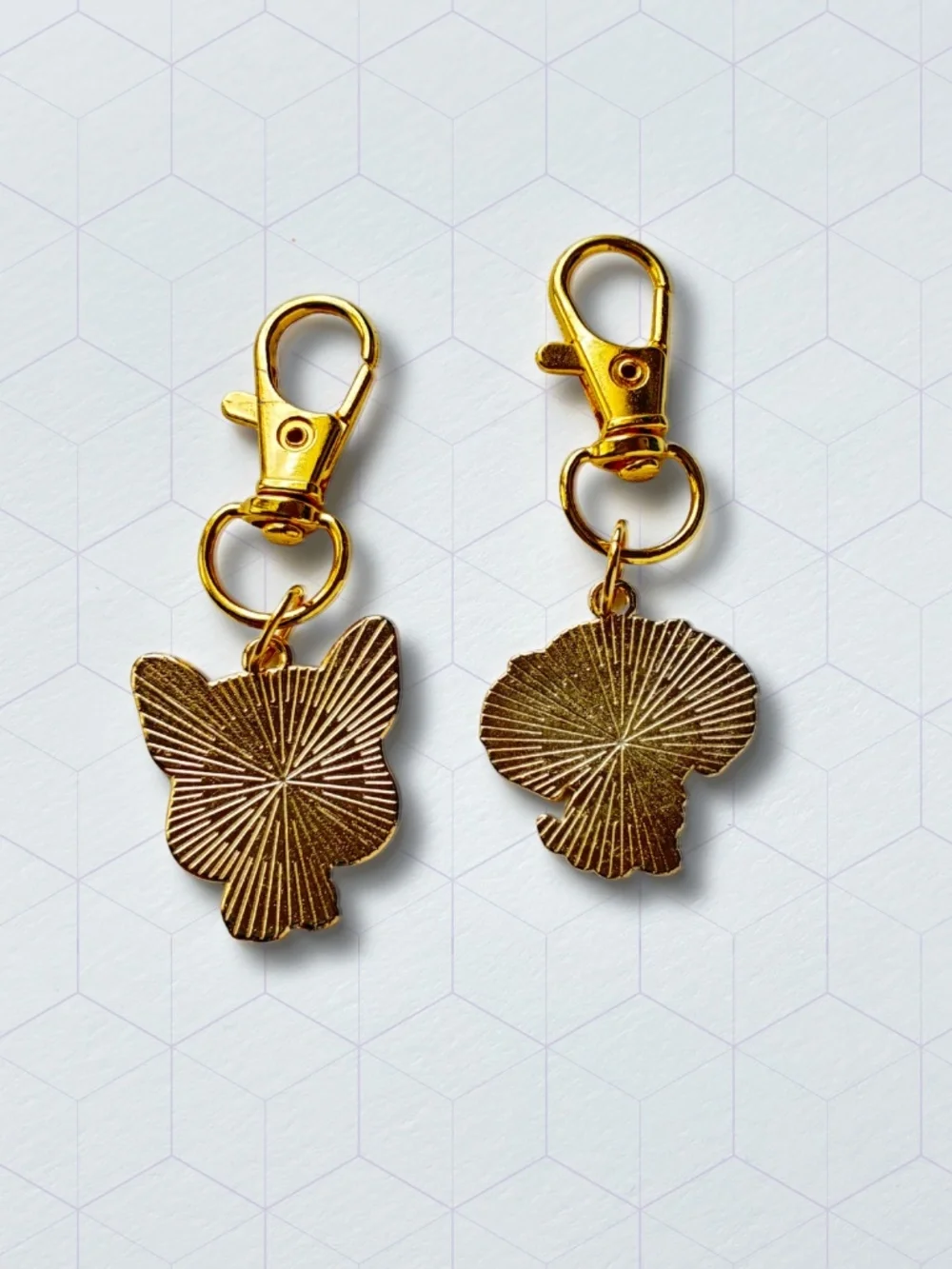 2 Keychain Charms | Cute Dog Enamel | Gold Metal Swivel Clasp Key Rings.